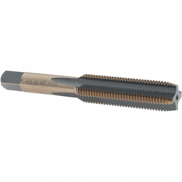 Straight Flute Tap: 1/2-20 UNF, 4 Flutes, Plug, High Speed Steel, Gold/Oxide Coated
