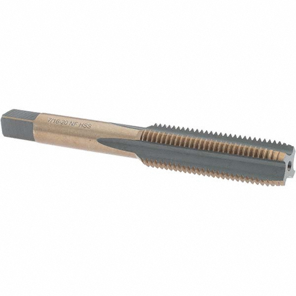 Straight Flute Tap: 7/16-20 UNF, 4 Flutes, Plug, High Speed Steel, Gold/Oxide Coated