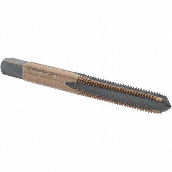 Straight Flute Tap: 5/16-24 UNF, 4 Flutes, Plug, High Speed Steel, Gold/Oxide Coated
