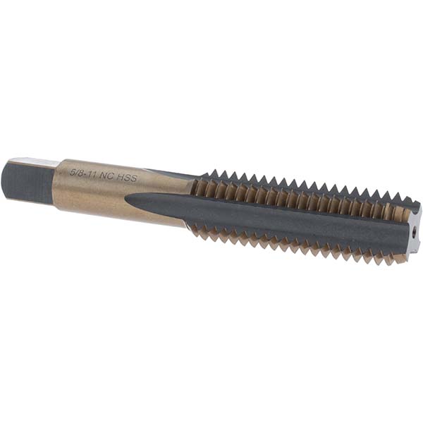 Straight Flute Tap: 5/8-11 UNC, 4 Flutes, Bottoming, High Speed Steel, Gold/Oxide Coated
