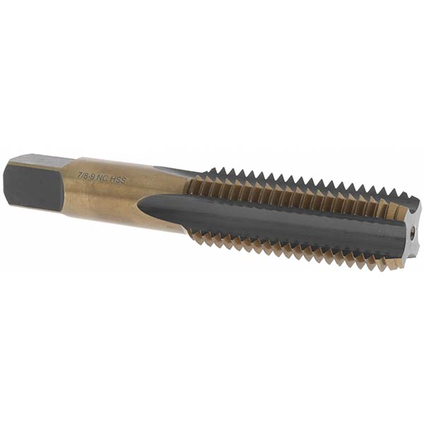 Straight Flute Tap: 7/8-9 UNC, 4 Flutes, Gold/Oxide Coated