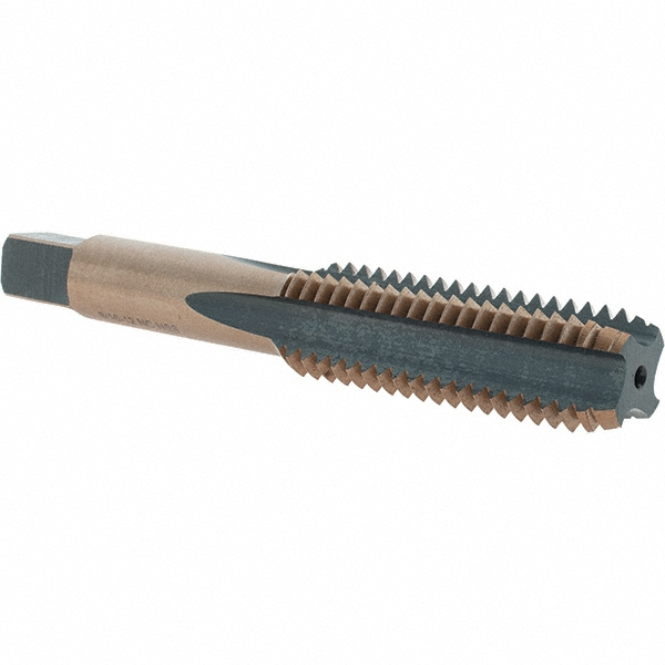 Straight Flute Tap: 9/16-12 UNC, 4 Flutes, Bottoming, High Speed Steel, Gold/Oxide Coated