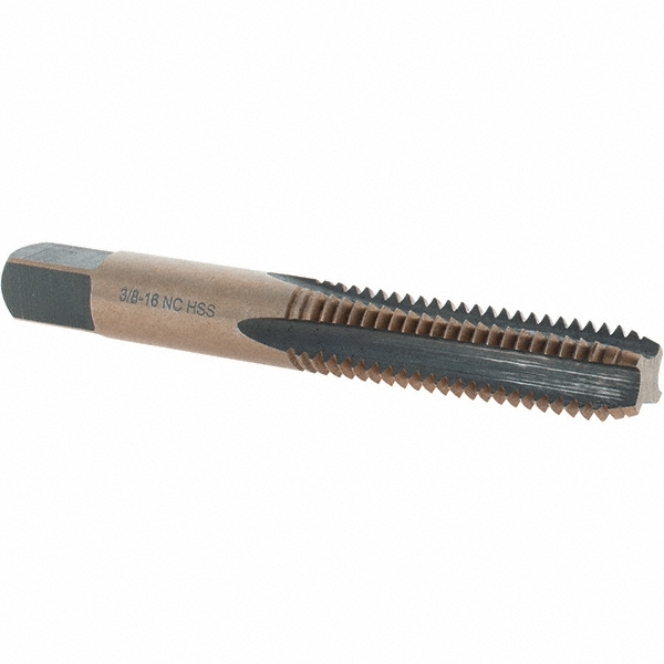 Straight Flute Tap: 3/8-16 UNC, 4 Flutes, Bottoming, High Speed Steel, Gold/Oxide Coated