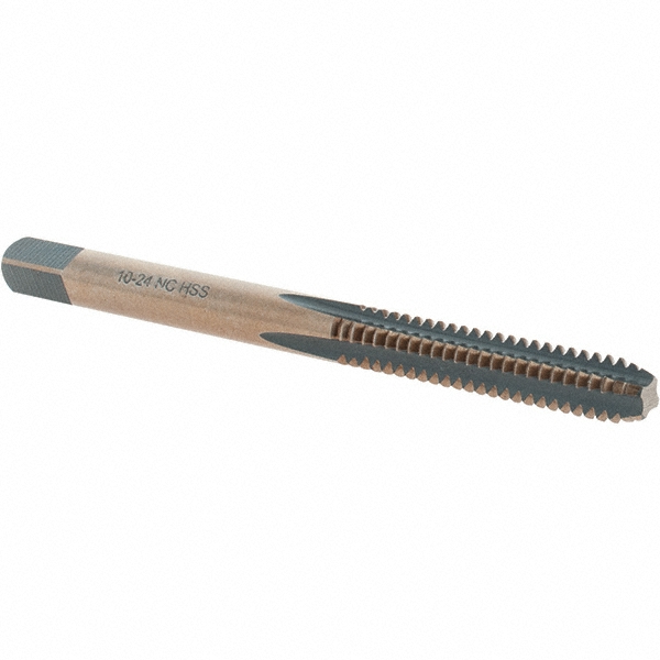 Straight Flute Tap: #10-24 UNC, 4 Flutes, Bottoming, High Speed Steel, Gold/Oxide Coated