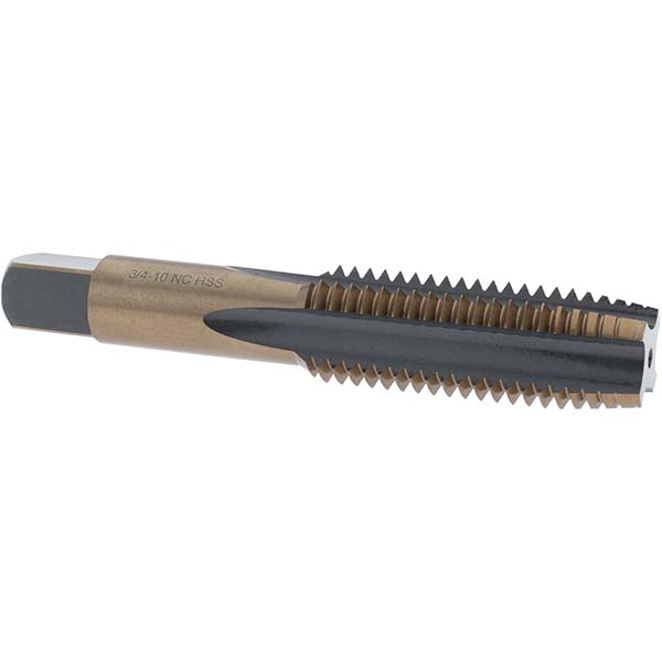 Straight Flute Tap: 3/4-10 UNC, 4 Flutes, Taper, High Speed Steel, Gold/Oxide Coated