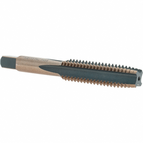 Straight Flute Tap: 1/2-13 UNC, 4 Flutes, Taper, High Speed Steel, Gold/Oxide Coated