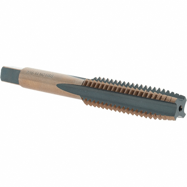 Straight Flute Tap: 7/16-14 UNC, 4 Flutes, Taper, High Speed Steel, Gold/Oxide Coated