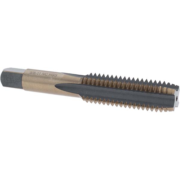 Straight Flute Tap: 5/8-11 UNC, 4 Flutes, Plug, High Speed Steel, Gold/Oxide Coated