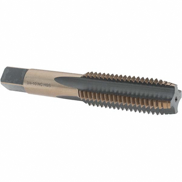 Straight Flute Tap: 3/4-10 UNC, 4 Flutes, Plug, High Speed Steel, Gold/Oxide Coated