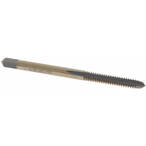 Straight Flute Tap: #6-32 UNC, 3 Flute, Plug Chamfer, HSS, Gold/Oxide Finish