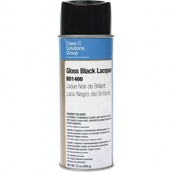 Lacquer Spray Paint: Black, Gloss, 16 oz