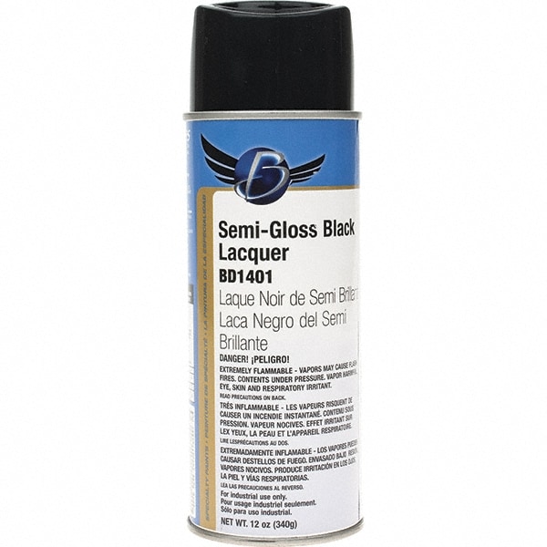 Lacquer Spray Paint: Black, Semi-Gloss, 16 oz