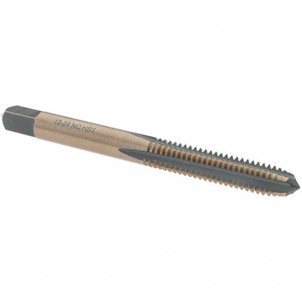Straight Flute Tap: #12-24 UNC, 4 Flutes, Plug, High Speed Steel, Gold/Oxide Coated