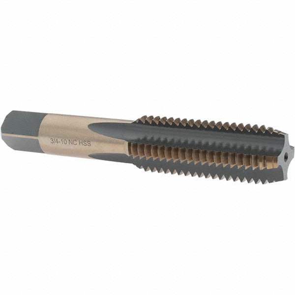 Straight Flute Tap: 3/4-10 UNC, 4 Flutes, Bottoming, High Speed Steel, Gold/Oxide Coated
