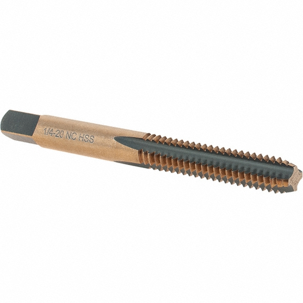 Straight Flute Tap: 1/4-20 UNC, 4 Flutes, Bottoming, High Speed Steel, Gold/Oxide Coated