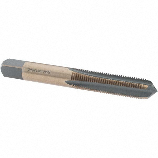 Straight Flute Tap: 3/8-24 UNF, 4 Flutes, Plug, High Speed Steel, Gold/Oxide Coated
