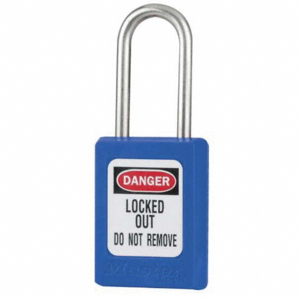 Master Lock Keyed Different Lockout Padlock - 1-1/2" Shackle Clearance, 1-7/8" Body Height x 1-3/8" Body Width, Thermoplastic Body, Steel Shaft