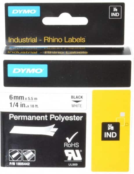 Label Maker Label: White, Polyester, 216" OAL, 1/4" OAW