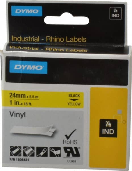 Dymo 1805431 Label Maker Label: Yellow, Vinyl, 216" OAL, 1" OAW 