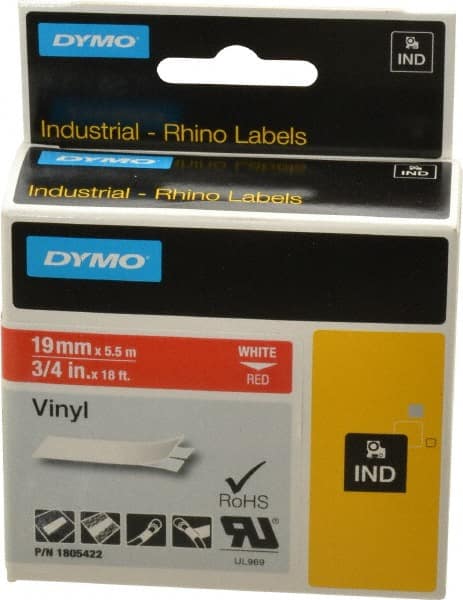 Dymo 1805422 Label Maker Label: Red, Vinyl, 216" OAL, 3/4" OAW 