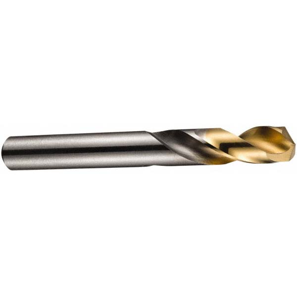 Screw Machine Length Drill Bit: 1.80 mm (0.0709) Dia, 135 deg, HSS - TiN Finish, 36.00 mm OAL, Right Hand Cut, Regular Spiral Flute, Straight Shank, Series A022