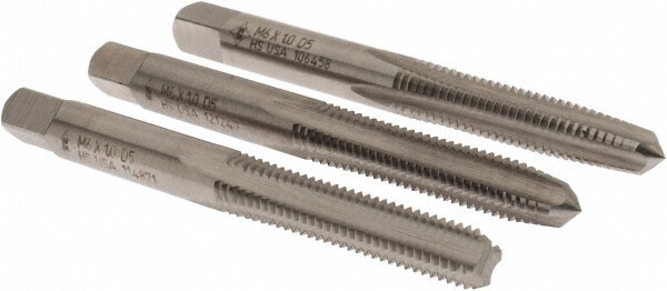Tap Set: Metric, 4 Flute, Bottoming Plug & Taper, High Speed Steel, Bright Finish