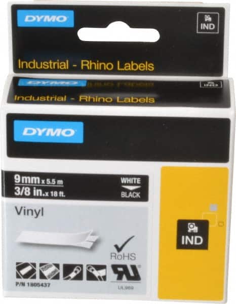 Dymo 1805437 Label Maker Label: Black, Vinyl, 216" OAL, 3/8" OAW 