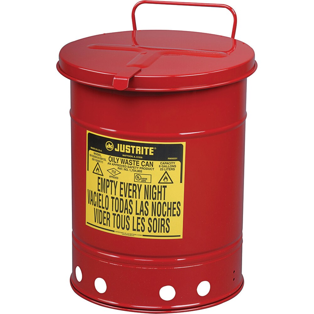 Oily Waste Cans & Receptacles; Capacity (Gal.): 10.000 ; Opening Style: Hand Operated ; Color: Red ; Material: Steel ; Height (Inch): 18.25 ; Height (Decimal Inch): 18.000000