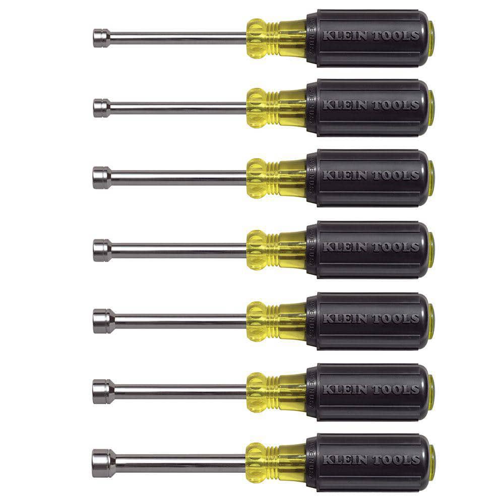 Klein Tools 65160 Nut Driver Set: 7 Pc, 5 to 10 mm, Hollow Shaft, Cushion Grip Handle 