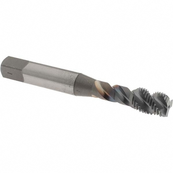 Spiral Flute Tap: 3/8-24 UNF, 3 Flutes, Modified Bottoming, 2B Class of Fit, Vanadium High Speed Steel, TICN Coated