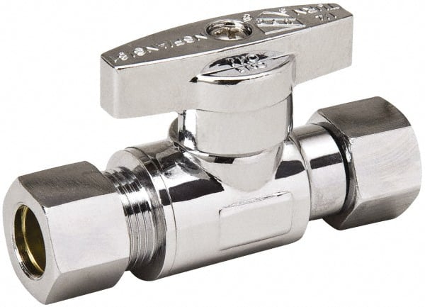 Female Compression 3/8 Inlet, 125 Max psi, Chrome Finish, Brass Water Supply Stop Valve