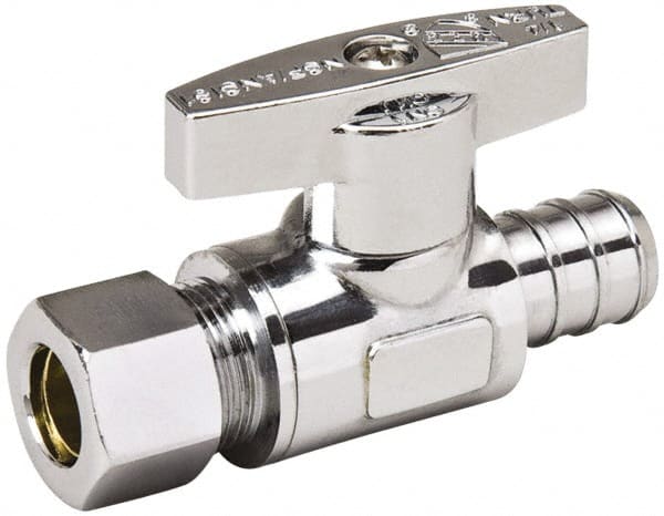 PEX 1/2 Inlet, 125 Max psi, Chrome Finish, Brass Water Supply Stop Valve