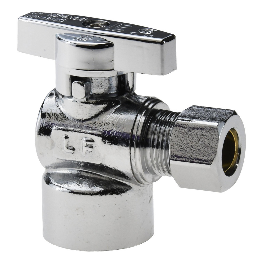 FIP 1/2 Inlet, 125 Max psi, Chrome Finish, Brass Water Supply Stop Valve - 3/8 Compression Outlet, Angle, Chrome Handle, For Use with Any Water Supply Shut Off Application