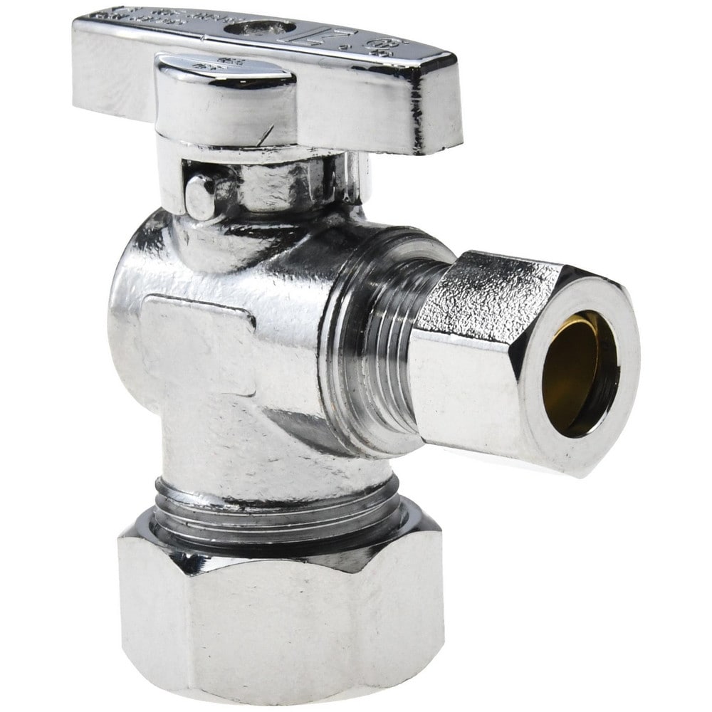 Compression 5/8 Inlet, 125 Max psi, Chrome Finish, Brass Water Supply Stop Valve