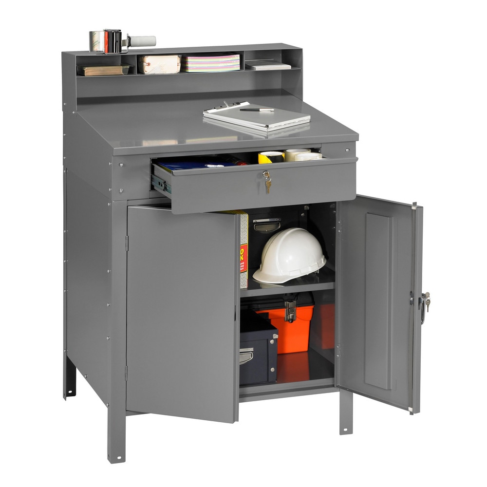 Stationary Shop Desks; Type: Foreman's Desk ; Load Capacity: 520lb ; Assembled: No ; Color: Medium Gray ; Surface Height (Decimal Inch): 53.0000 ; Features: Sturdy Writing Surface