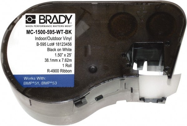 Brady 143374 Label Maker Label: Black & White, Vinyl, 1-1/2" OAW 