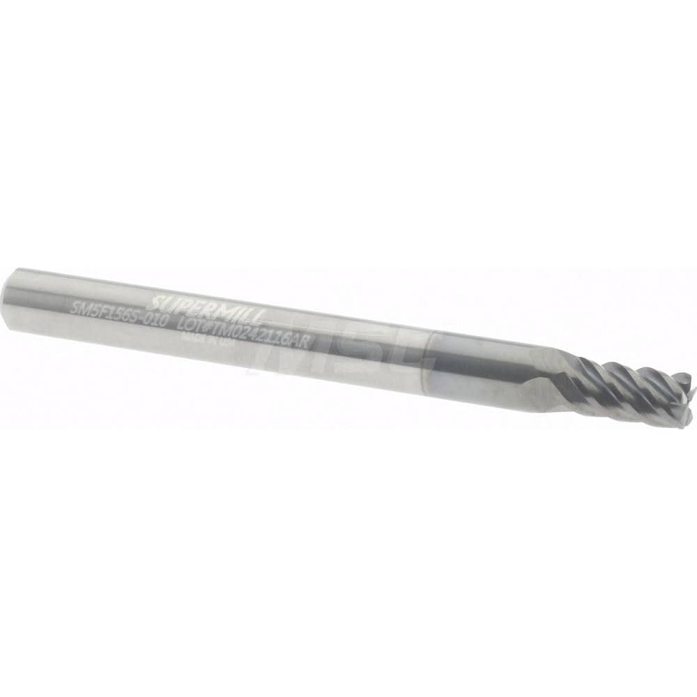 Supermill SM5F156S-010 Corner Radius End Mill: 0.1562" Dia, 5/16" LOC, 0.01" Radius, 5 Flutes, Solid Carbide 