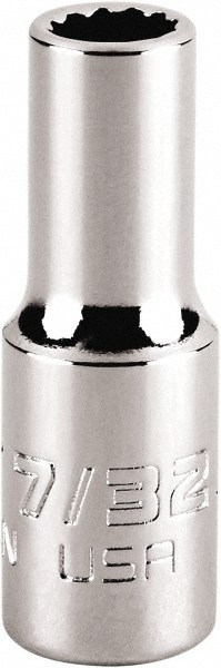 Standard  Hand Socket: 1/4" Drive, 7/32" Socket, 12-Point - 1-15/64" OAL, Chrome Finish, Not Tether Capable