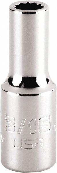 Standard  Hand Socket: 1/4" Drive, 3/16" Socket, 12-Point - 1-15/64" OAL, Chrome Finish, Not Tether Capable