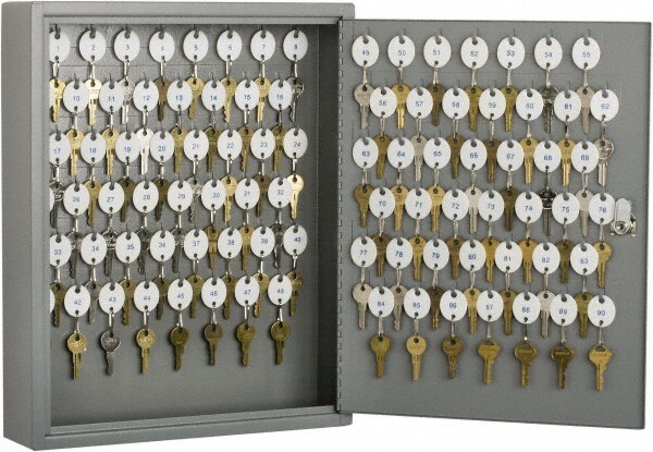 Key Control; Type: Key Box ; Number of Keys: 90 ; Color: Gray ; Height (Inch): 17.125in ; Width (Inch): 14in ; Overall Depth: 3.125