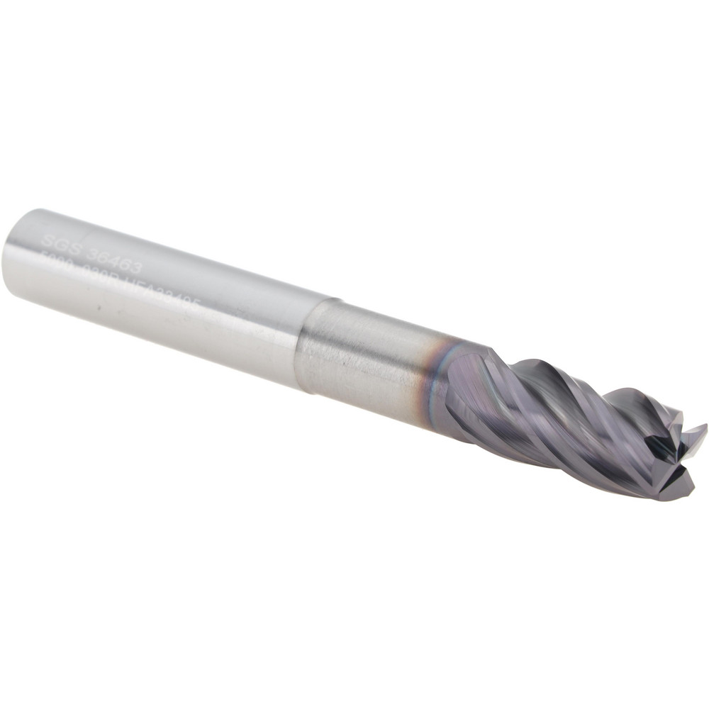 Corner Radius End Mill: 1/2" Dia, 1" LOC, 0.0300" Radius, 4 Flute, Solid Carbide