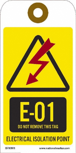 Energy Isolation Tag: Rectangle, 6" High, 3" Wide, Unrippable Vinyl, "Blank" - English