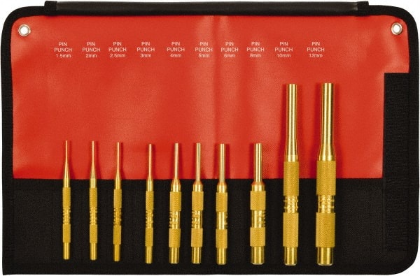 Starrett SB565Z Drive Pin Punch Set, 8 Pieces, Brass