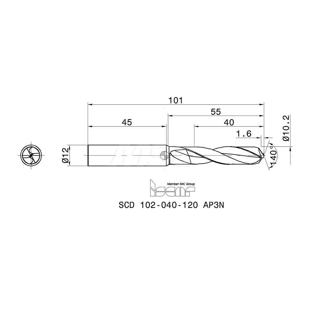 Iscar Jobber Drill 10.20 mm Dia, 140 deg Point, Solid Carbide MSC