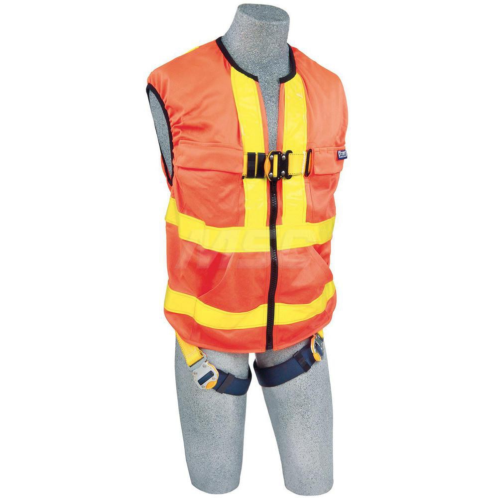 Fall Protection Harnesses: 420 Lb, Vest Style, Size X-Large, For General Industry, Polyester, Back
