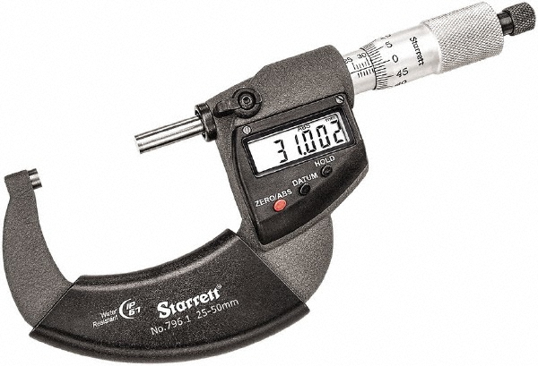 Starrett 25 to 50mm Range, 0.001mm Graduation, Mechanical Outside Micrometer - Ratchet Thimble, 30mm Throat Depth, Accurate to 0.001mm