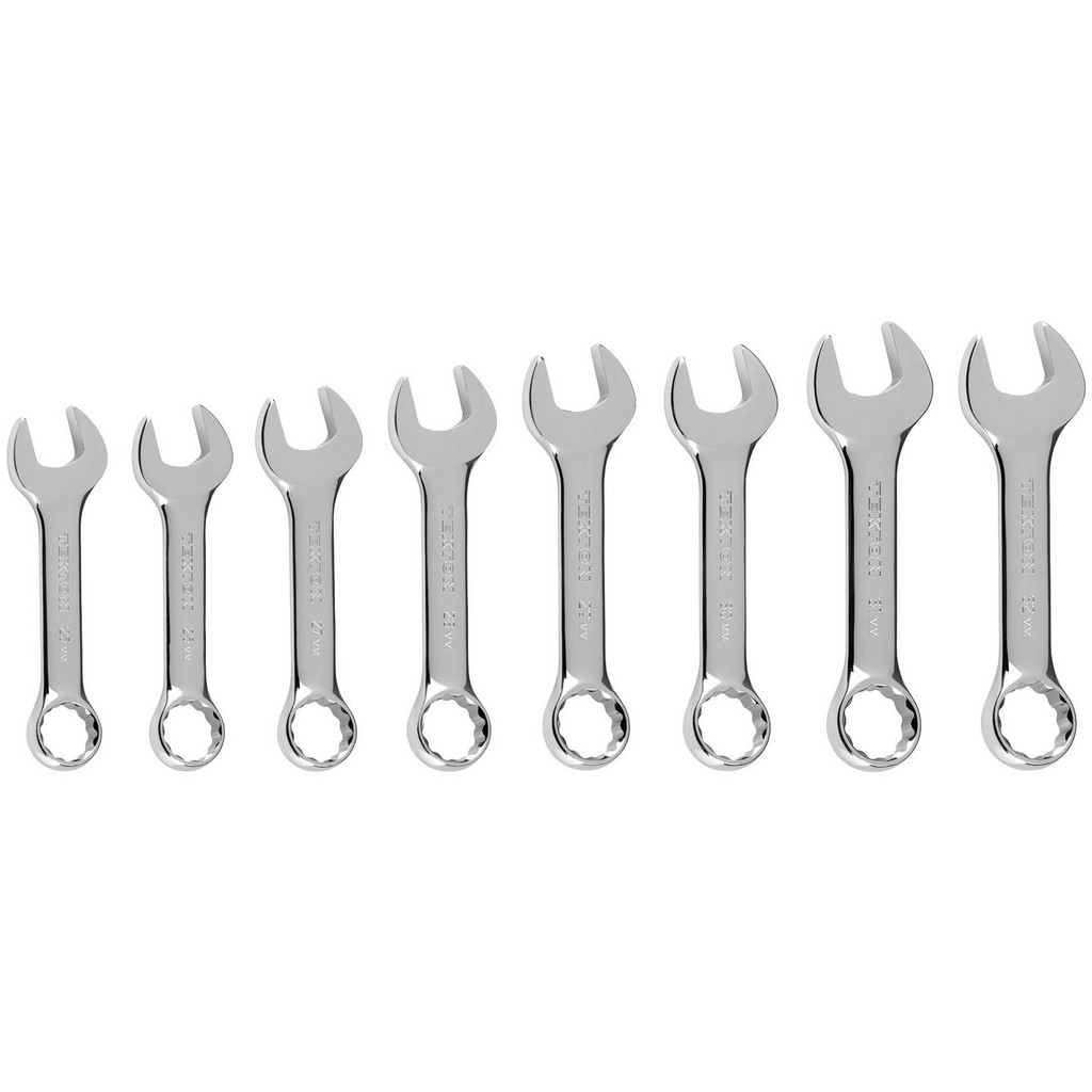 Tekton Combination Wrench Set: 8 Pc, 25 - 32 mm Wrench, Metric - 5 in & Longer Long, 15 deg Head Offset Angle, Chrome Finish | Part #WCB90406