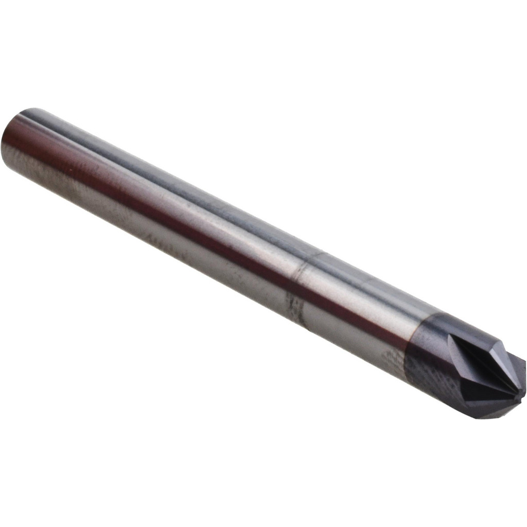 Harvey Tool Chamfer Mill: 1/4" Dia, 90 deg, 4 Flute, 1/4" Shank Dia, Solid Carbide, Single End - 2-1/2" OAL, AlTiN Coated | Part #876445-C3