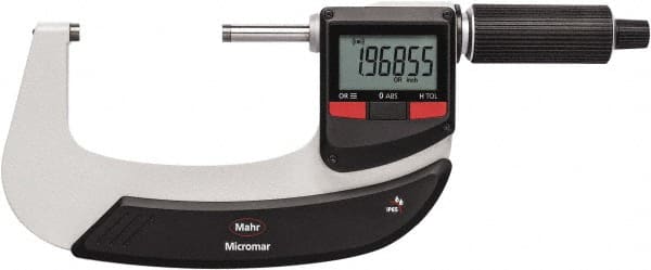 Mahr 4157102 Electronic Outside Micrometer: 3", Carbide Tipped Measuring Face, IP65 