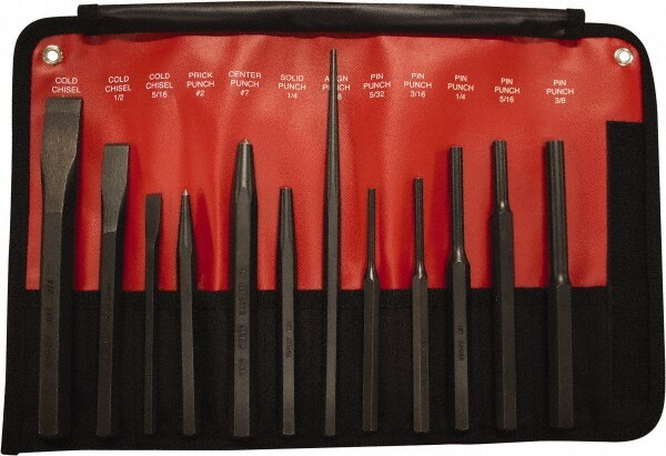 12 Piece Cold Chisel, Prick, Center, Solid & Pin Punch Set